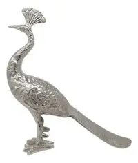 Estatuilla Pavo Real Aluminio Importado Oriente Deco Hogar Plateado