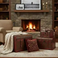 Set X6 Baúles Cofre Madera Importado Decoración Marrón
