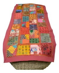 Caminos De Mesa Bordados De India 1.50 X 0.50 Mts Multicolor (tones Rojos, Naranjas, Verdes, Azules) Patchwork Bordado