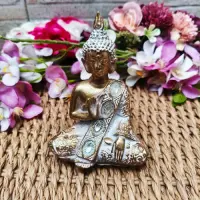 Estatua Buda Original Pushkar 13 Cm Resina Religión Dorado Oscuro