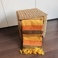 Puff Baúl  Organizador Asiento Cuadrado Kraft Natural C Tapa Marrón Puff Cuadrado