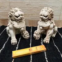 Pareja Perros Fu Apto Exterior Protección Feng Shui Zen 30cm Blanco