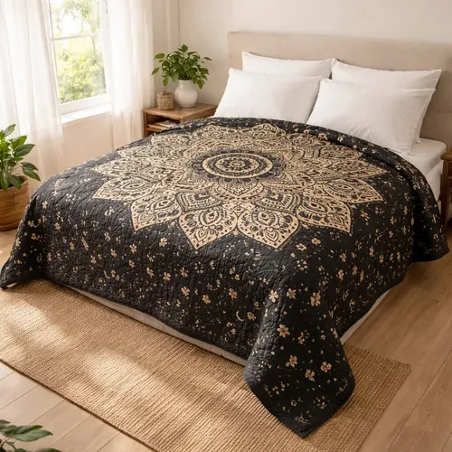Manta Cubrecama De Algodón Hindu 2y1/2p Mandala Cubresillon