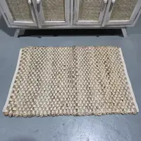Alfombra Importada De India 100% Artesanal En Yute Y Algodón 90 Cm 60 Cm Beige