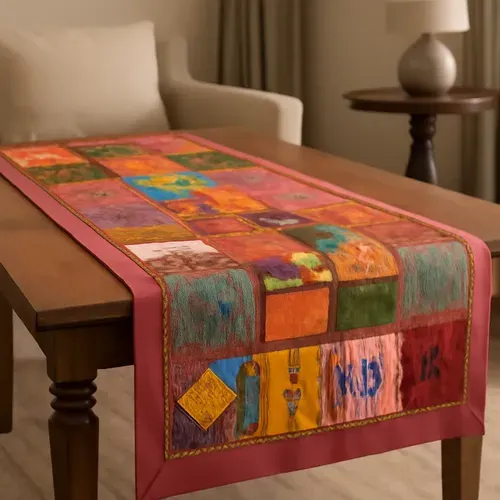 Caminos De Mesa Bordados De India 1.50 X 0.50 Mts Multicolor (tones Rojos, Naranjas, Verdes, Azules) Patchwork Bordado