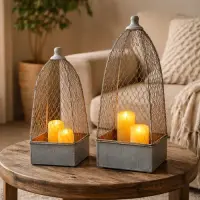 Set X 2 Jaula Hierro Indonesia Faroles Fanales 45 Y 40  Cm  Gris