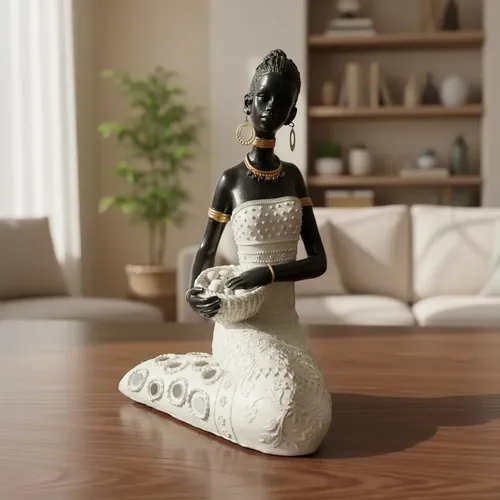 Estatuilla Africana En Resina 25 Cm Importada De Oriente Blanco