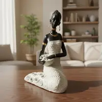 Estatuilla Africana En Resina 25 Cm Importada De Oriente Blanco