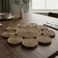 Individual D Indonesia Fibra Natural Plato Sitio Apoyafuente Marrón Claro Liso