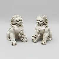 Pareja Perros Fu Apto Exterior Protección Feng Shui Zen 30cm Blanco