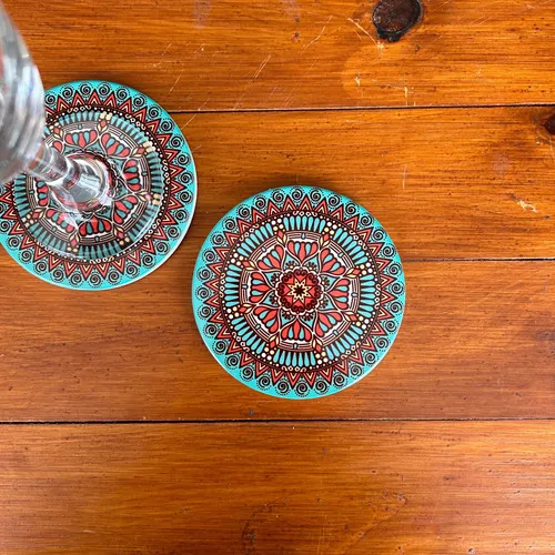 Apoya Posa Vasos Ceramica Mandala Circular Importado 9 Cm