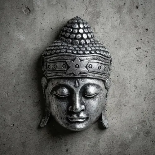 Mascara De Buda En Madera Tallado Artesanal Indonesia Import Plateado