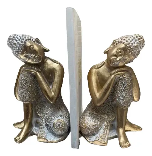 Juego X 2 Sujetalibro Buda 22cm Importado Oriente Base 9x9cm Dorado