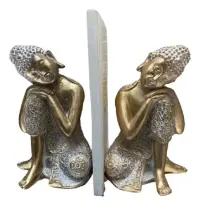 Juego X 2 Sujetalibro Buda 22cm Importado Oriente Base 9x9cm Dorado