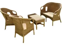 Juego Artesanal Sillones+mesa De Fibra Natural Apto Galeria Marrón