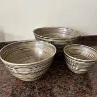 Set X 3 Unidades Bowl Bamboo Importado Bandejas Apilables Marrón