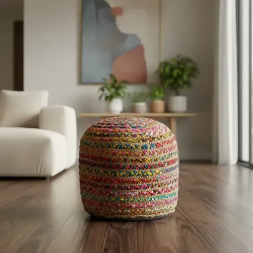 Puff Natural Rustico Yute Importado Banco Mesa Artesanal Modelo 1