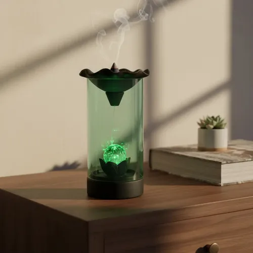 Cascada Humo 16 Cm Cristal Led Cambia Colores + 10 Conitos
