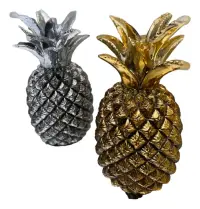 Juego X 2 Piñas O Ananas Decorativas Importadas Ortiene 20cm Plateado Y Dorado