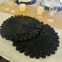 Individual Importado Indonesia Fibras Naturales Plato Sitio Negro Liso