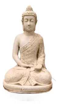 Estatua Buda Flores Artesanal Apto Exterior Ideal Xa Jardin Blanco