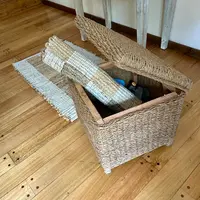 Puff Baúl  Organizador Asiento Cuadrado Kraft Natural C Tapa Marrón Puff Cuadrado