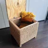 Puff Baúl  Organizador Asiento Cuadrado Kraft Natural C Tapa Marrón Puff Cuadrado