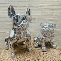Escultura Bulldog Con Gafas Aluminio Artesanal D India 35cm  Plateado