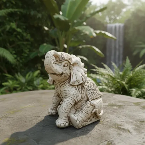Elefante Sentado Hindu Resina De Jardín Apto Exterior 43 Cm Blanco