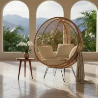 Sillón De Hierro Y Ratan Importado Indonesia Apto Galería   Natural / Blanco