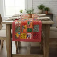 Caminos De Mesa Bordados De India 1.50 X 0.50 Mts Multicolor (tones Rojos, Naranjas, Verdes, Azules) Patchwork Bordado