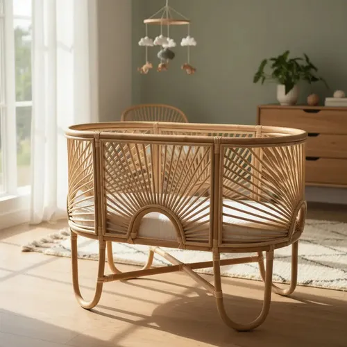 Cuna De Rattan Moises Importada Segura Artesanal Pushkar Natural