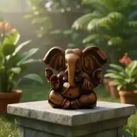 Imagen Estatuilla Ganesha En Resina Simil Madera Apto Exter Marrón Claro