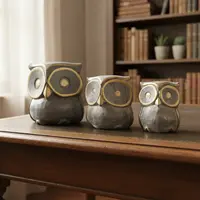 Set X3 Buhos En Madera De Oriente Tallado Importado India Gris