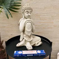 Estatuilla Buda Rodilla Importado India Apto Ideal Exterior Blanco