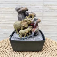 Fuente De Agua Zen Elefante Y Cria 25 Cm Con Bomba Y Led  Modelo 1