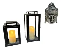 Juego X 2 Fanales De Metal Hindu Deco Importado 40cm/28cm  Negro