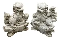 Pareja Perros Fu Apto Exterior Protección Feng Shui Zen 45cm Blanco