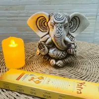 Estatuilla Ganesha 13 Cm Apto Exterior Resina Traida D India Blanco