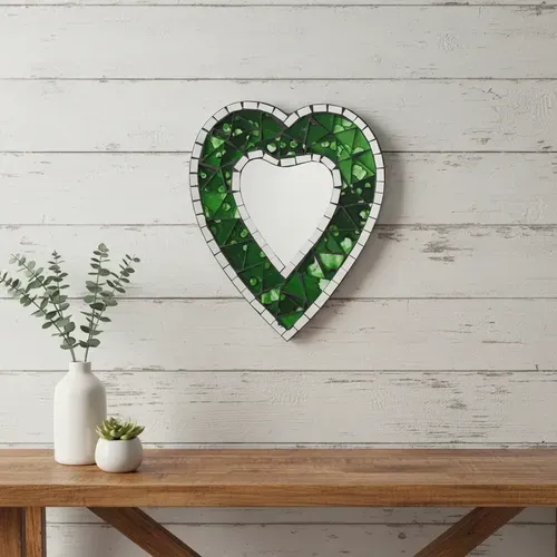 Espejos 20 Cm Importados Indonesia Corazón Venecitas Regalo Verde
