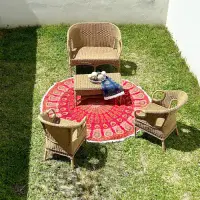 Juego Artesanal Sillones+mesa De Fibra Natural Apto Galeria Marrón