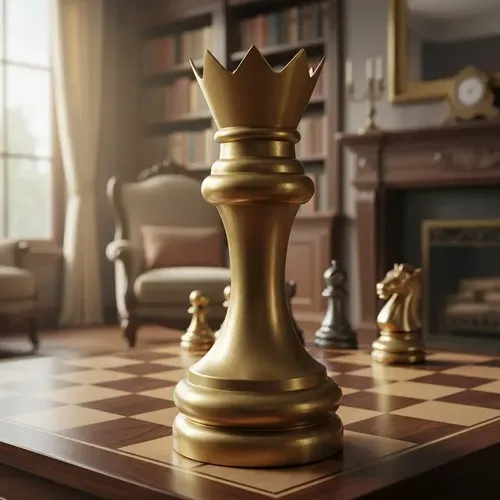 Pieza De Ajedrez Decorativa Reina Aluminio Importado Oriente Dorado Oscuro