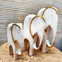 Juego X3 Elefantes En Madera De Oriente Tallado Import India Blanco
