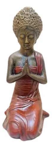 Escultura Mujer Balinesa De Fibrocemento 65 Cm Indonesia Zen Dorado