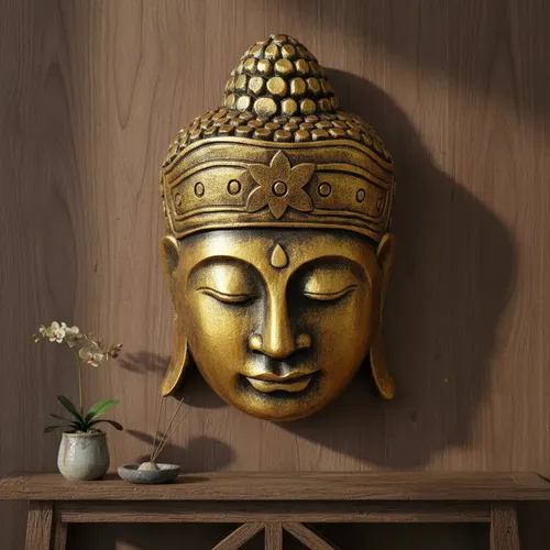Mascara De Buda En Madera Tallado Artesanal Indonesia Import Dorado