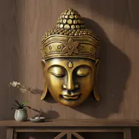 Mascara De Buda En Madera Tallado Artesanal Indonesia Import Dorado