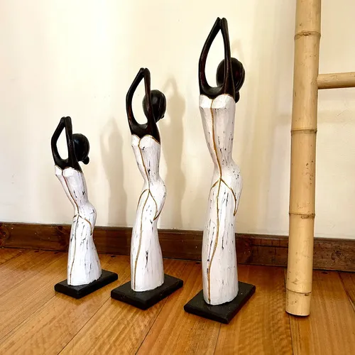 Flia Mulata África X 3 En Madera Teca De Indonesia Artesanal