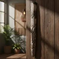 Mascara De Madera De Oriente Colgante Artesanal Decorativa Marrón