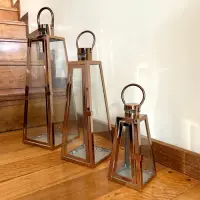 Set 3 Faroles De Acero Fanales Importados Oriente Porta Vela