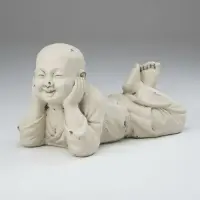 Figura Shaolin Reposando 60 Cm Apto Exterior Buda De Jardín  Blanco